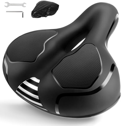 Homoto Fahrradsattel Herren Damen Bequem Weich Ergonomisch Memory Foam Fahrrad Sattel, Breit Schmerzfrei Radfahren, Stoßdämpfend Atmungsaktiv, E-Bike Cityrad MTB Rennrad Fahrradsitz mit Werkzeug