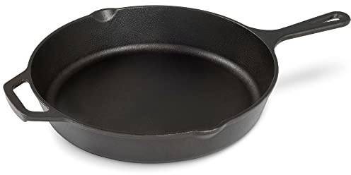 Navaris Gusseisenpfanne - 30cm Eingebrannte Pfanne Gusseisen Induktion, Cast Iron Pan, Gusspfanne, Grillpfanne Gusseisen, Gusseisenpfanne, Steakpfanne mit Zwei Ausgießer, Ofenfest