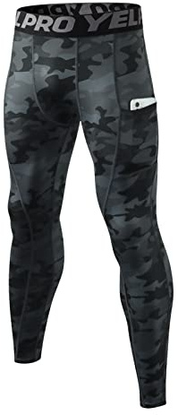 Ruowuhen Herren Kompressionshose mit Taschen, Lange Sport Leggings Tights | Atmungsaktiv Schnelltrocknend Männer Laufhosen Funktionsunterhose für Fitness Joggen Gym