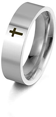 Dreamtimes Kreuz Ring Edelstahl Ring Christian Jesus Christus Lord Kreuz Ring Gebetsschmuck für Herren Damen Silber Farbe