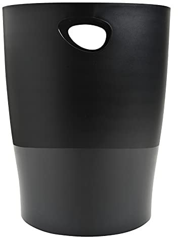Exacompta 453014D ECOBIN Papierkorb EcoBlack 15 Liter mit Griffen. Eleganter und robuster Papierkorb und Mülleimer im modernen Design schwarz Blauer Engel