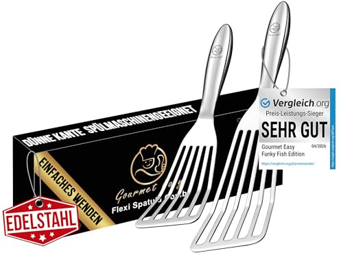 Gourmet Easy Pfannenwender Set Edelstahl, dünne Kante zum Wenden | Pfannkuchenwender mit ergonomischem Griff, liegt gut in der Hand, rostfrei, spülmaschinenfest, 5 Jahre Ersatzversprechen