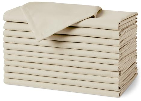 Amazon Basics Wiederverwendbare schmutzabweisende und knitterfreie Stoffservietten, 12er-Pack, 43 x 43 cm, Beige