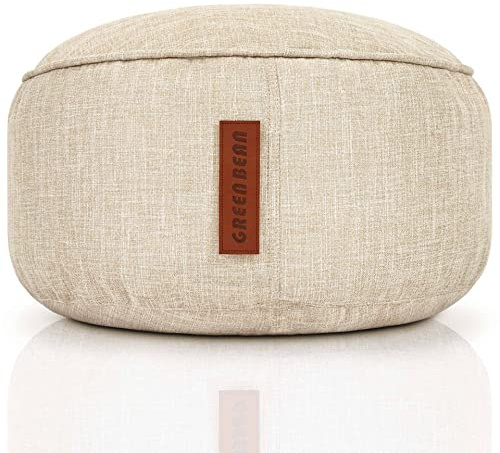 Green Bean Sitzsack-Hocker Home Linen rund 45x25cm mit EPS-Perlen Füllung - Fußhocker Sitz-Pouf für Sitzsäcke - Bodenkissen für Kinder und Erwachsene - Sitzkissen Sitzhocker Sand