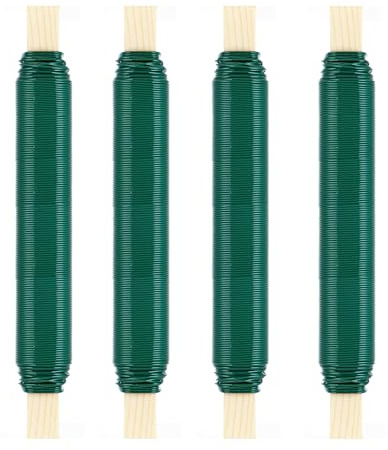 4er Set Bindedraht Grün, stabiler Blumendraht 0,65 mm, Wickeldraht auf Holzspule, Basteldraht dünn und vielseitig, ideal für Pflanzenbefestigung, Bastelarbeiten und Dekoration