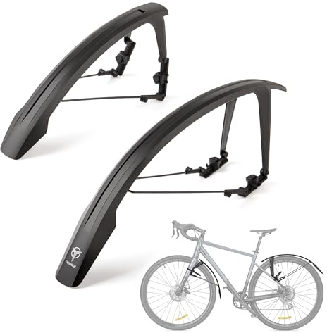 GEWAGE Fahrrad-Schutzblech-Set Rennrad & Gravelbike, 700C/28 Zoll – Werkzeuglose Montage, Doppelspoiler-Design, verlängerbarer Spritzschutz