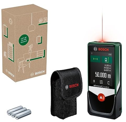 Bosch Laserentfernungsmesser AdvancedDistance 50C (Distanz bis 50m präzise messen, Touch-Display, Messfunktionen mit integrierter Hilfe, im E-Commerce Karton)