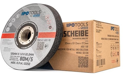 50 x IPOTOOLS Trennscheibe 125 Metall – Schleifscheibe 125 Metall aus Edelstahl, Schleifscheibe 125 mm x 1,0 mm, für Metall, Stahl und Edelstahl, Metall, Edelstahl, Eisen