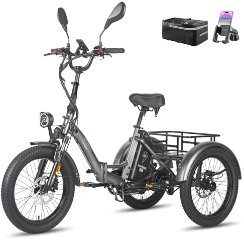 Fafrees F20 Mate e-Bike Dreirad klapprad 20 * 3.0 Zoll, Elektro Dreirad für Erwachsene 48V 21Ah Akku, e Bike 3 Rad 65N.m, Reichweite bis zu 65-115Km, Belastung 180KG