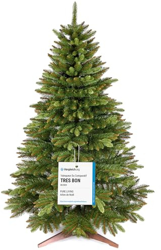 Premium Weihnachtsbaum künstlich 220cm - TESTSIEGER 10 Jahre GARANTIE - Naturgetreu, dichte Zweige, Künstlicher Weihnachtsbaum mit Holzständer, Christmas Tree Tannenbaum künstlich 220 cm Pure Living