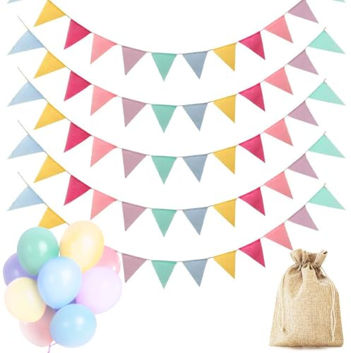 Dusor Wimpelkette Outdoor, 5 Stück 5M 60 Wimpel, Wimpelkette Kinderzimmer | Happy Birthday Girlande Geburtstag, Wimpelkette Outdoor Wetterfest für Party Deko, Einschulung Deko, Geburtstagsdeko