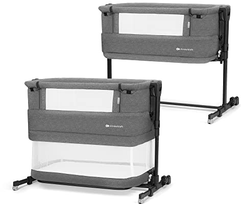Kinderkraft Neste Grow 3 in 1 Babybett, Beistellbett Baby, Kinderbett ab Geburt für 2 Jahre, mit Matratze Transporttasche Rollen, Höhenverstellung in 5 Stufen, verstellbaren Matratzenwinkel, Grau