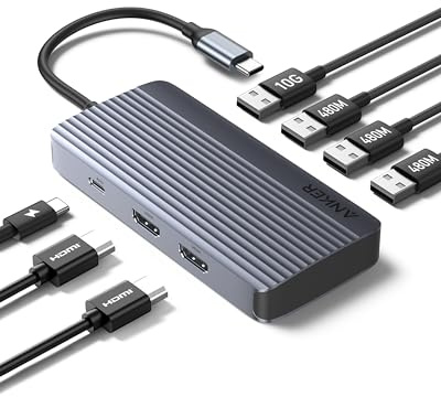 Anker 7-in-1 USB-C Hub, Dual Display USB-C Docking Station, Dual HDMI Display, 100W Stromzufuhr, 10Gbit/s Datenübertragungen, USB-Anschlüsse für MacBook Air/Pro, Dell XPS, iPad Pro und mehr