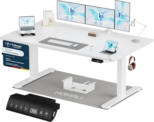 Homall Höhenverstellbarer Schreibtisch 140x70cm mit USB-A Ladeanschluss, Elektrischer Schreibtisch mit Kabel Management Tray, Standing Desk mit 3 Memory Funktion, Computertisch Weiß