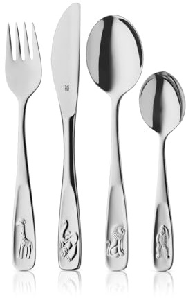 WMF Tiere Kinderbesteck Set Set 4-teilig, Kinderbesteck Edelstahl, Besteck Kinder ab 3 Jahre, Cromargan poliert, Universalverpackung