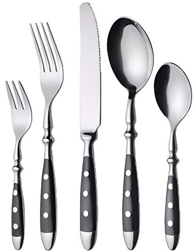 GRÄWE Besteckset für 6 Personen aus Edelstahl, Schwer, Rustikal, Tafelbesteck Set 30-teilig, Geschmiedetes Besteck mit Schwarzen Griffen - Serie Nürnberg