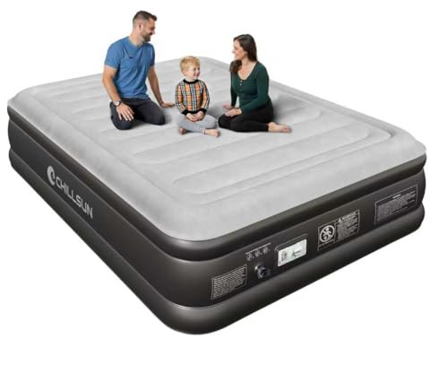 CHILLSUN Luftbett, Luftmatratze 2Personen 203x152x46, Aufblasbare Matratze mit Elektrischer Pumpe, Extra Dicke wasserdichte Beflockte Oberfläche, Leicht Verstaubar für Camping & Gästebett (2 Persons)