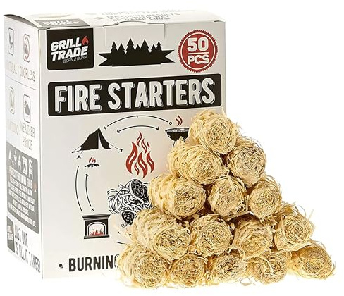 Grill Trade Grillanzünder 50 STK | Natürlich | Kamin, Holzofen, Lagerfeuer, Feuerstelle, BBQ, Pizzaofen | Allwetter | drinnen/außen
