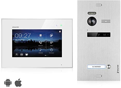 Balter EVO Video Türsprechanlage, Touchscreen, 7 Zoll Monitor, Smartphone App, 2-Draht Bus, Türstation für 1 Familienhaus Türklingel, 150° Weitwinkel-Kamera, Silber-Weiß