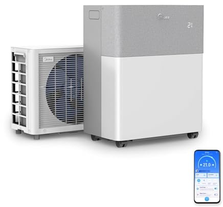 Midea Portasplit Mobile Wärmepumpe, Klimaanlage, Kühlen A++/Heizen A+, 12000 BTU 3, 5kW, für Räume bis zu 42 m² / 105 m³, nur 39 dB(A) im Silent-Modus
