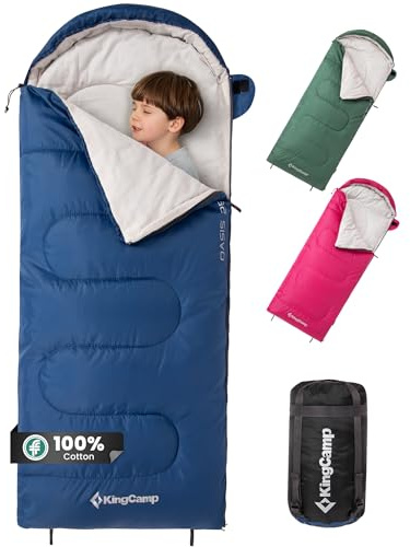 KingCamp Kinderschlafsack Deckenschlafsäcke Warm Outdoor für Kinder 3-4 Jahreszeiten für Camping（Blau Baumwolle）