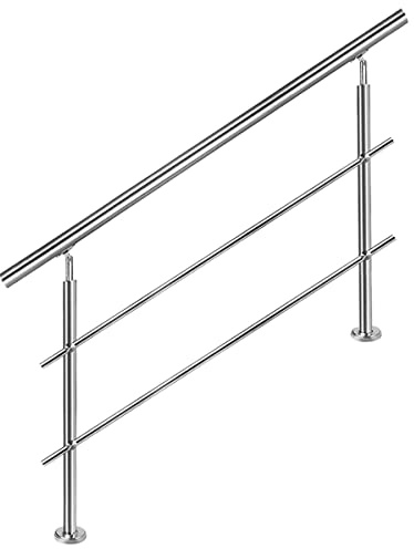 FINEUNAN Edelstahl Handlauf Geländer für Treppen Brüstung Balkon mit 2 Querstreben - Innen und Außen Handlauf Geländer Treppengeländer Edelstahl Brüstung Balkon (120CM, 2 Querstreben)