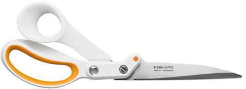 Fiskars Amplify RazorEdge Schneiderschere für Rechtshänder*innen, Länge: 25 cm, Rostfreie Stahl-Klinge/Kunststoff-Griffe, Weiß/Orange, 1070082