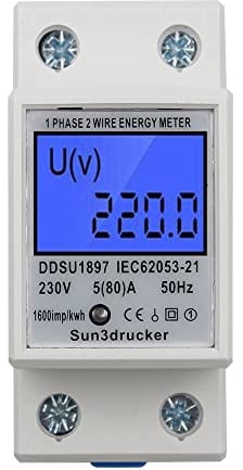 LCD Digitale Stromzähler Wechselstromzähler Hutschiene KWh Zähler 5(80) A 1-phasiger 2-poliger 2P-DIN-Schienen-Stromzähler