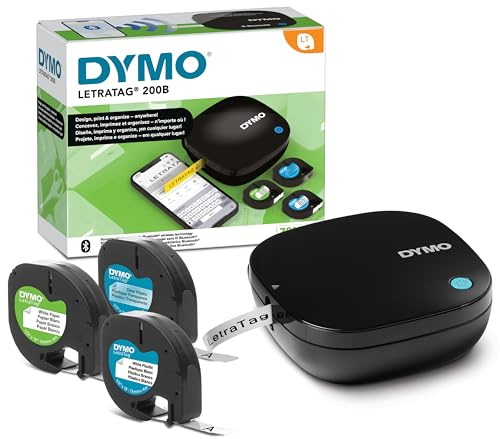 DYMO LetraTag 200B-Beschriftungsgerät mit Bluetooth | kompakter Etikettendrucker | verbindet Sich über Wireless Bluetooth-Technologie mit iOS und Android | inklusive 3 x Schriftband