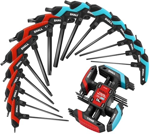 Shall 14-teiliges Innensechskantschlüssel-Set,7-teiliger metrischer und 7-teiliger Torx-Schlüsselsatz, tragbarer Sechskantschlüsselsatz mit Aufbewahrungsregal für Auto- und Fahrradreparatur