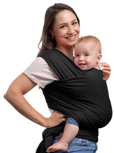 CuddleBug Babytragetuch ab Geburt bis 36 Monate (3,2-15,8 kg) - Kuscheliges & Elastisches Tragetuch Baby, Verstellbar von XS bis XXL, Stillfreundlich & Einfach zu Binden (Schwarz/Black)