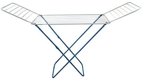 rg-vertrieb Wäscheständer Flügelwäschetrockner blau, Stahl, 18m x 50cm x 102cm, 18m Länge, Abklappflügel, Platzsparend, Balkon, Freie, Bekleidung, Bodenmontage