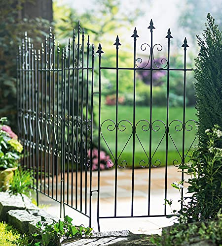 Dekoleidenschaft Dekozaun Lilie 111 cm hoch aus Metall, schwarz, Vintage Gartenzaun, Metallzaun, Steckzaun, Zierzaun, Vorgartenzaun, Zaunelement 53 cm breit zum Stecken