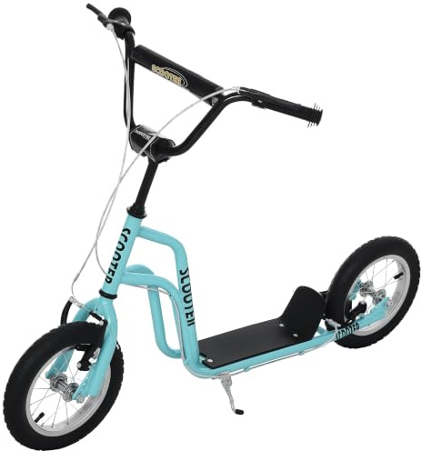 HOMCOM Kinderroller Verstellbarem Lenker und Handbremse 12 Zoll | Scooter Tretroller, Großen Rädern, Luftreifen, Kickscooter Cityroller, für Jungen und Mädchen ab 5 Jahre, Metall