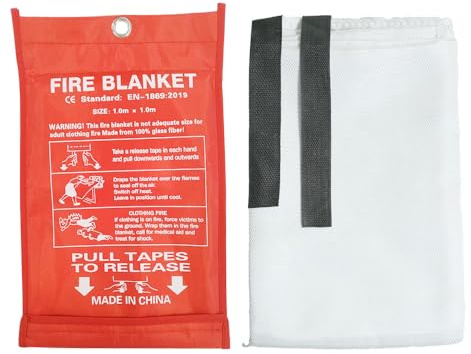 Ram® Große Feuerlöschdecke mit Schlaufen, für Büro, Küche, Sicherheit, Zuhause, Feuerdecke, Wandmontage, Notfall-Feuerdecke