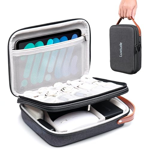 Luxtude Kabel Organizer Tasche, Kabel Organizer Reise, Hartschale Elektronik Tasche, Klein Kabeltasche Organizer für Ladekabel, Ladegerät, Powerbank, Festplatten (Black-Double Layer)