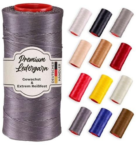 Langlauf Schuhbedarf Premium Ledergarn gewachst (250 Meter) – Sattlergarn extra stark & langlebig – Profi Nähgarn für Leder, Outdoor, Polster, Autositze, Segeltücher & DIY Projekte (dunkelgrau)