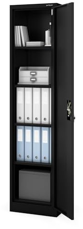 Jan Nowak Aktenschrank Büroschrank Metall abschließbar 185x40x45 cm | Lagerschrank mit Flügeltür, Drehgriff, 4 Fachböden, pulverbeschichtetem Metallkorpus für Büro, Archiv und Lager