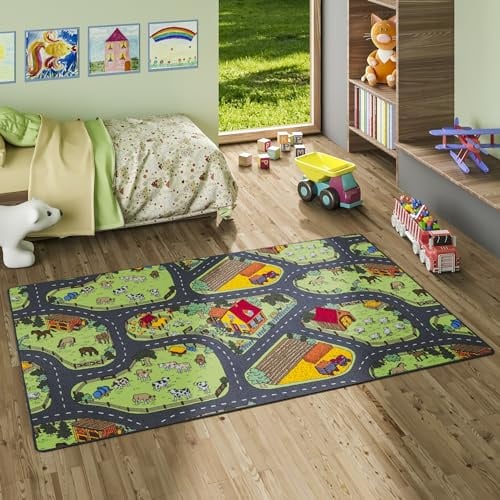 Snapstyle Kinder Spiel Teppich Bauernhof Grün in 24 Größen