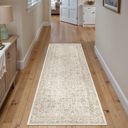 HUGEAR Vintage Hellbraun Waschbarer Teppich 60x180cm LäUfer Flur rutschfest Weich Vorzimmer Tepich Kurzflor Schlafzimmer Retroteppiche KüChe Bedroom Brücken Hallway Carpet