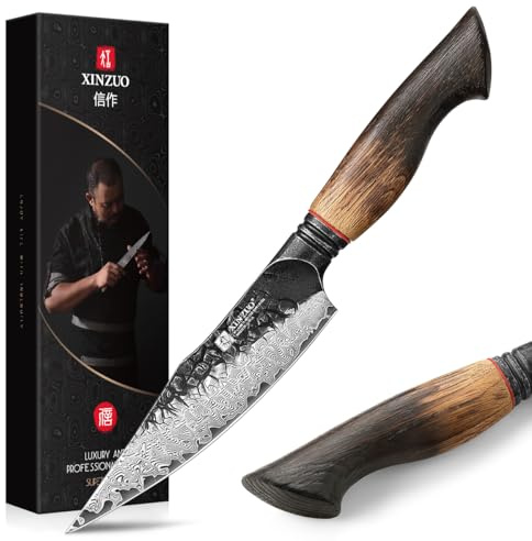 XINZUO 14,1cm Küchen Universalmesser 67 Schichten Damaststahl Allzweckmesser -Damastmesser Scharfe Obstmesser-10Cr15CoMoV Stahlkern Schälmesser Profi Handgeschmiedet Gemüsemesser-Griff aus Weißeiche