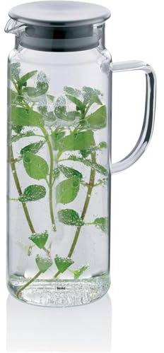 kela Wasserkrug 1,6 Liter PITCHER, Glaskaraffe mit Deckel, 2 Ausguss-Öffnungen, hitzebeständig, Glaskrug für kalte und heiße Getränke