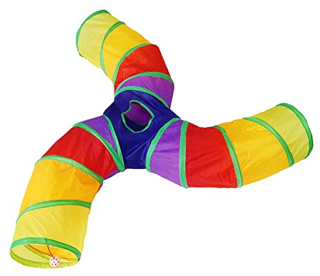 Bemodst Regenbogen Katzentunnel, S-förmiger 3-Wege-Tier-Tunnel, Zusammenklappbarer Spieltunnel Katzenspielzeug interaktives Pop-up-Labyrinth Hausspielzeug für Hauskatzen, Kaninchen,Hamster,Welpen,etc