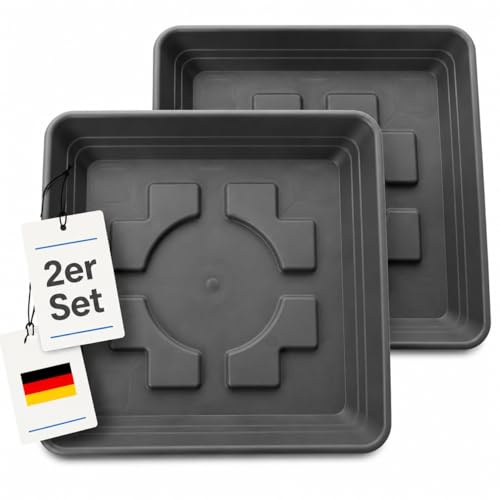 SUSTANIA Untersetzer 40x40 cm für Pflanzkübel groß außen (2er Set)- Extra Robuster Anthrazit Pflanzuntersetzer für Blumentopf 48x48 groß draussen