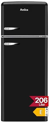 Amica KGC 15634 S Retro Kühl-/Gefrierkombination / Black Olives (Schwarz) / 144cm (H) x 55cm (B) x 62cm (T) / Retro-Design / Kühlschrank mit Gefrierfach