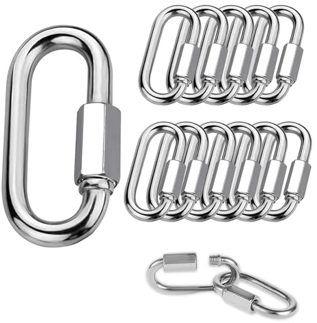 Kettenglied Kettenverbinder, 14 Stück M4 Kettenglied Ketten Verbinder, Edelstahl Schraubverbinder, Kettenglieder Schäkel, Ketten Schnellverschluss für Outdoor, Innenbereich, Camping und Wandern