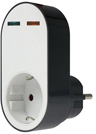 as – Schwabe Überspannungsschutzadapter Flash 230V/16A/max. 3.500W – Steckdosenadapter mit Überspannungsschutz – Sicherer Berührungsschutz – Geräteschutz Zwischenstecker - Weiß/Schwarz, 18611