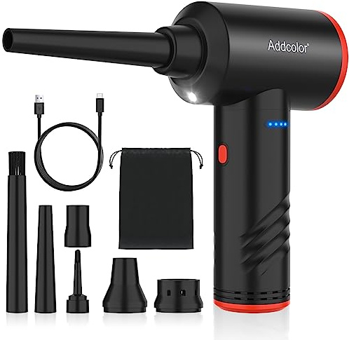 ADDCOLOR Compressed Air Duster,Elektrische Staubgebläse,3-Gang 100000 U/min | Electric Dust Blower Mit 6000mAh Akku LED-Licht,Wiederaufladbar Druckluftspray,PC Reinigungsset für Tastatur,Auto,Sofa