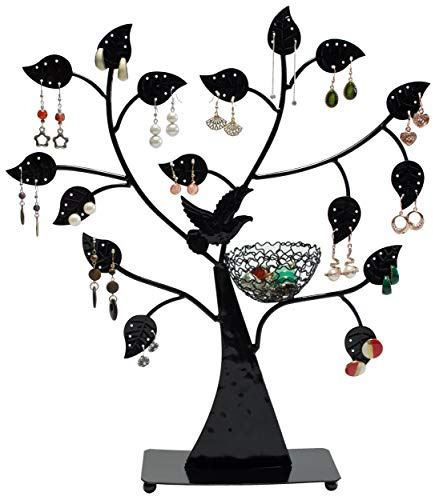 LAUBLUST Schmuckständer im Schmuckbaum Design - ca. 43x39x8 cm, Schwarz - Dekorativer Metall Schmuck-Halter Ornament Blätter & Ring-Nest | Schmuck-Aufbewahrung | Ohrring-Ständer | Ketten-Halter