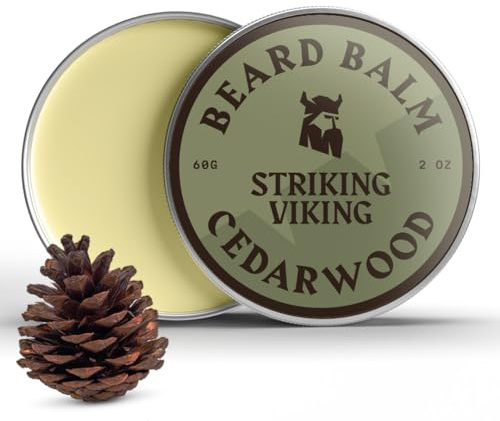 Striking Viking Bartbalsam für Männer – Leave-in-Bartconditioner – Stylingbalsam mit natürlich gewonnener Bartbutter, Argan- und Jojobaöl (2 oz, Zedernholzduft)